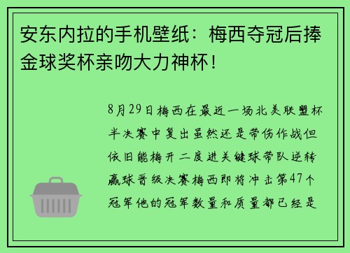 安东内拉的手机壁纸：梅西夺冠后捧金球奖杯亲吻大力神杯！